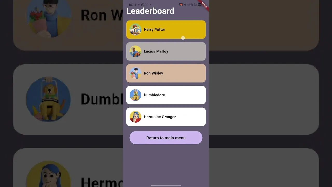 Clue Party leaderboard screen ranking players with character avatars