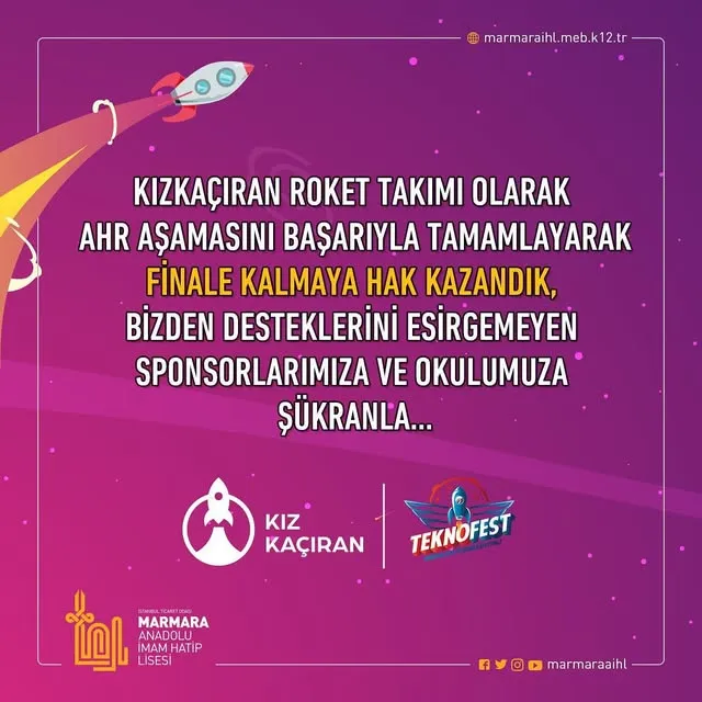 Team announcement graphic: Kızkaçıran rocket team qualified for the Teknofest final