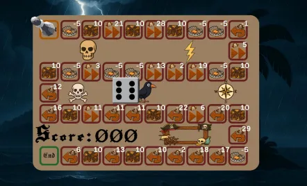 Level 2 board on a stormy background with numbered tiles and move-forward and move-backward spots