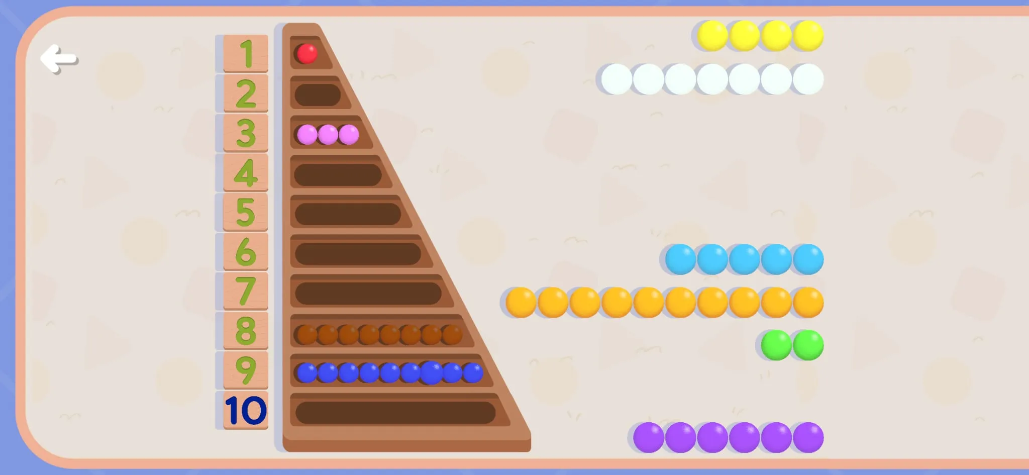 Bead Stair gameplay with numbered bead groups